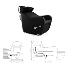 Lavatesta per Parrucchieri Virginia- con Leva per l'alzata gambe- Nero