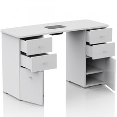 Tavolo Ricostruzione Unghie con Aspiratore Polveri a 6 Cassetti in Legno- Bianco