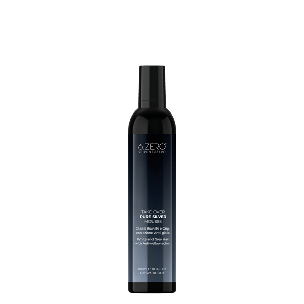 6.ZERO Mousse Antigiallo per Capelli Bianchi, Grigi e Decolorati- Pure Silver- 300 ml