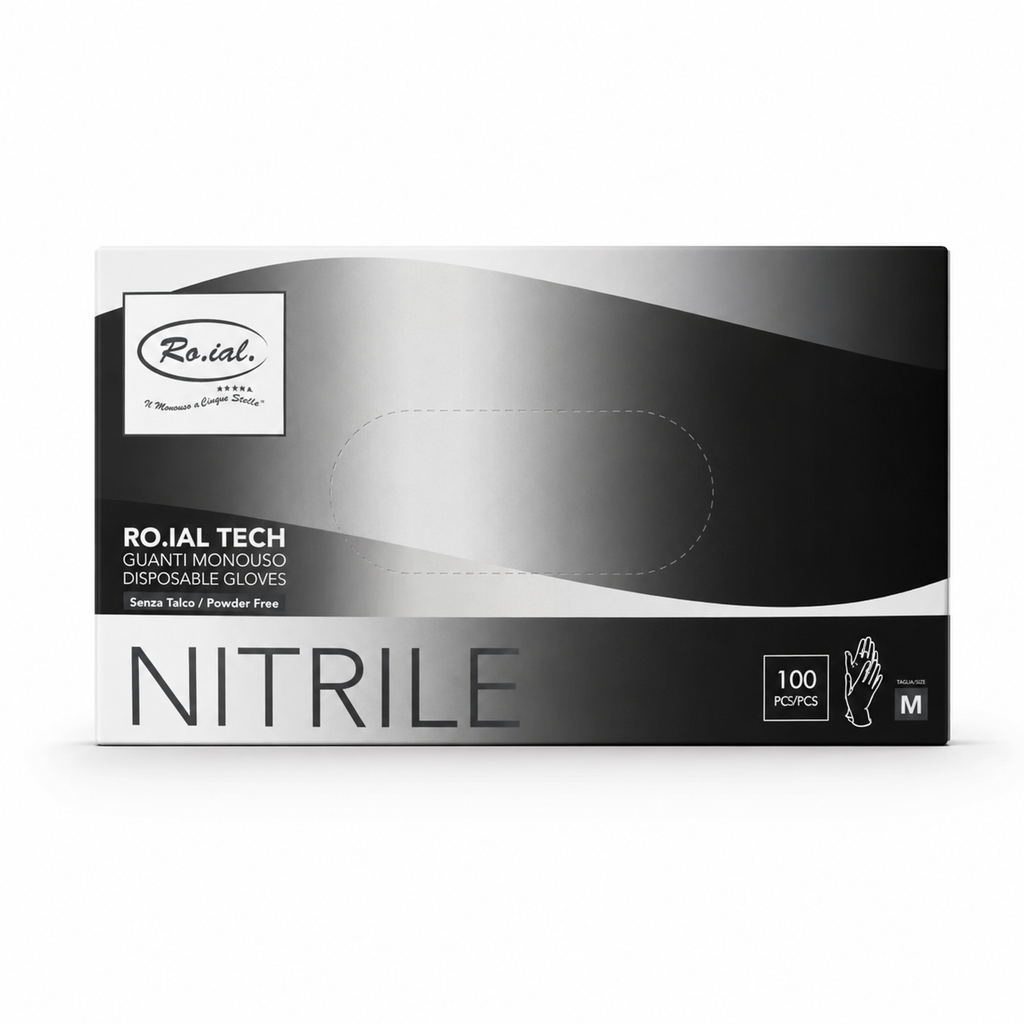 Roial Tech Guanti in Nitrile Neri- Non Talcati-  da 100 pz