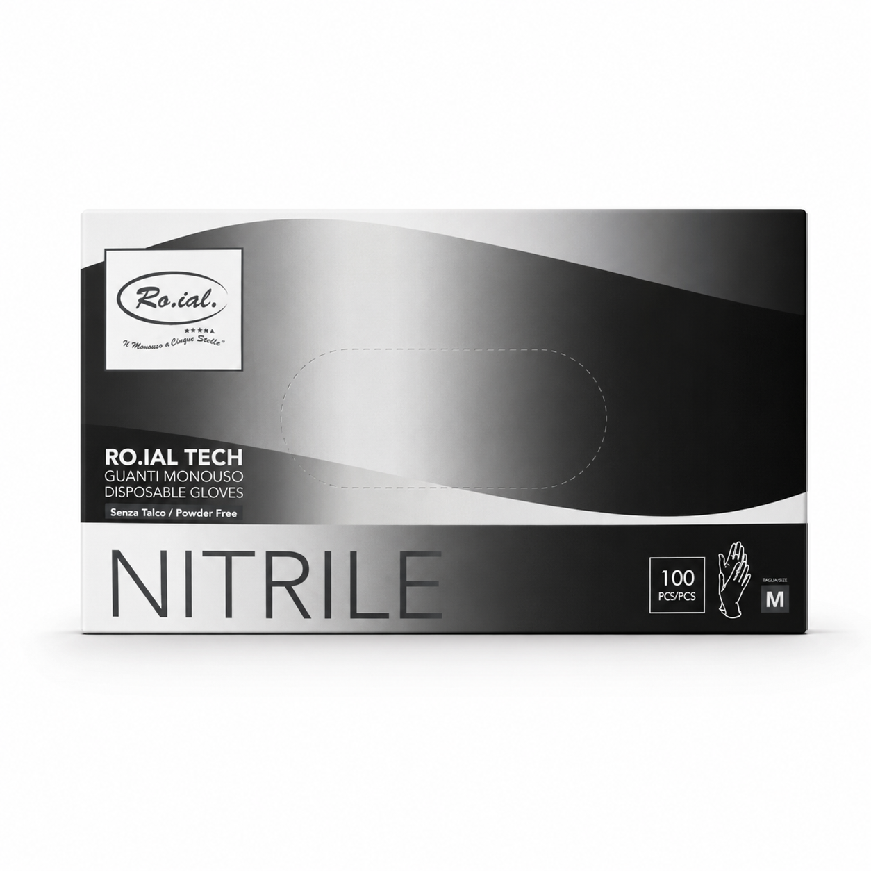 Roial Tech Guanti in Nitrile Neri- Non Talcati-  da 100 pz