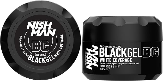 NISHMAN Hair Styling Black Gel White Coverage 300 ml – Gel Capelli Nero Copertura Capelli Bianchi