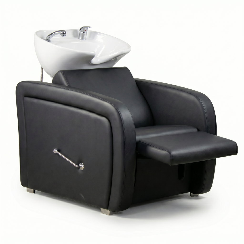 Lavatesta Professionale Aqua Elegance- con Alzagambe Manuale- Nero Con Ceramica Bianca