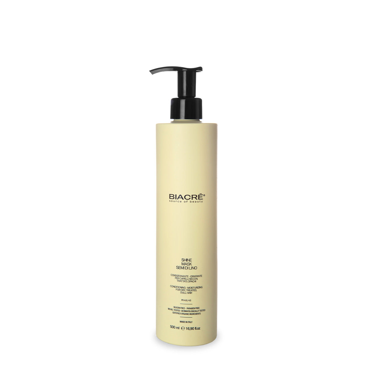 BIACRÉ Maschera Shine Semi di Lino- per Tutti i Tipi di Capelli-
