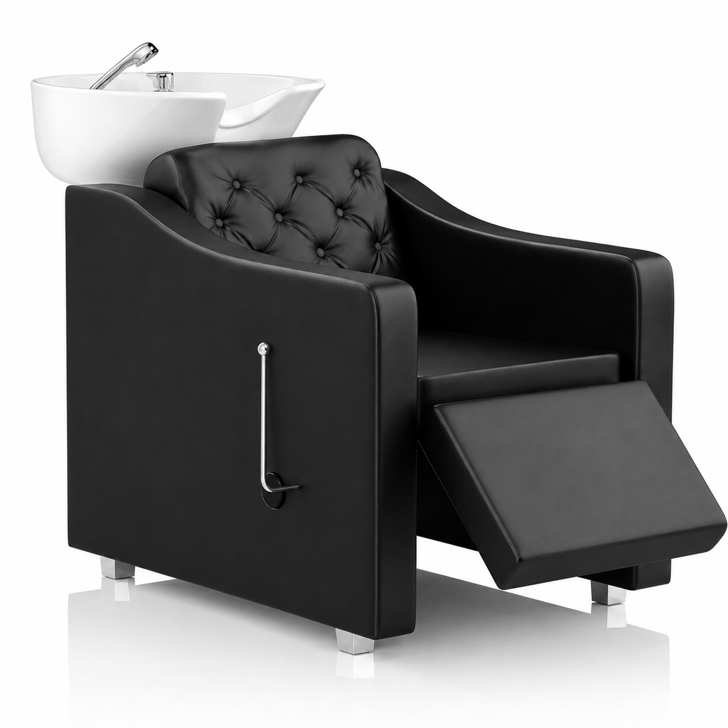 Lavatesta per Parrucchieri Chester- con Leva per l'alzata gambe- Nero Con Ceramica Bianca