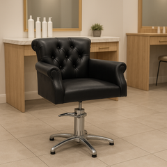 Sedia poltrona da parrucchiere Salone Chester- Base a stella- Nero