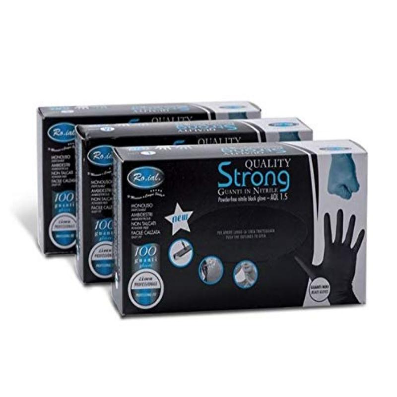 Roial Strong Guanti in Nitrile Neri- Non Talcati-  da 100 pz