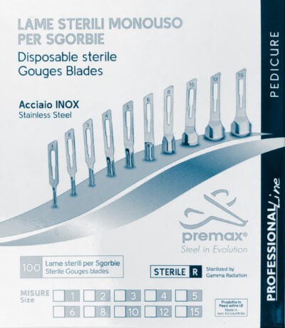 Premax Lame Sgorbie in Acciaio Inossidabile Nr. 8 - Monouso Sterilizzate- 100 pz