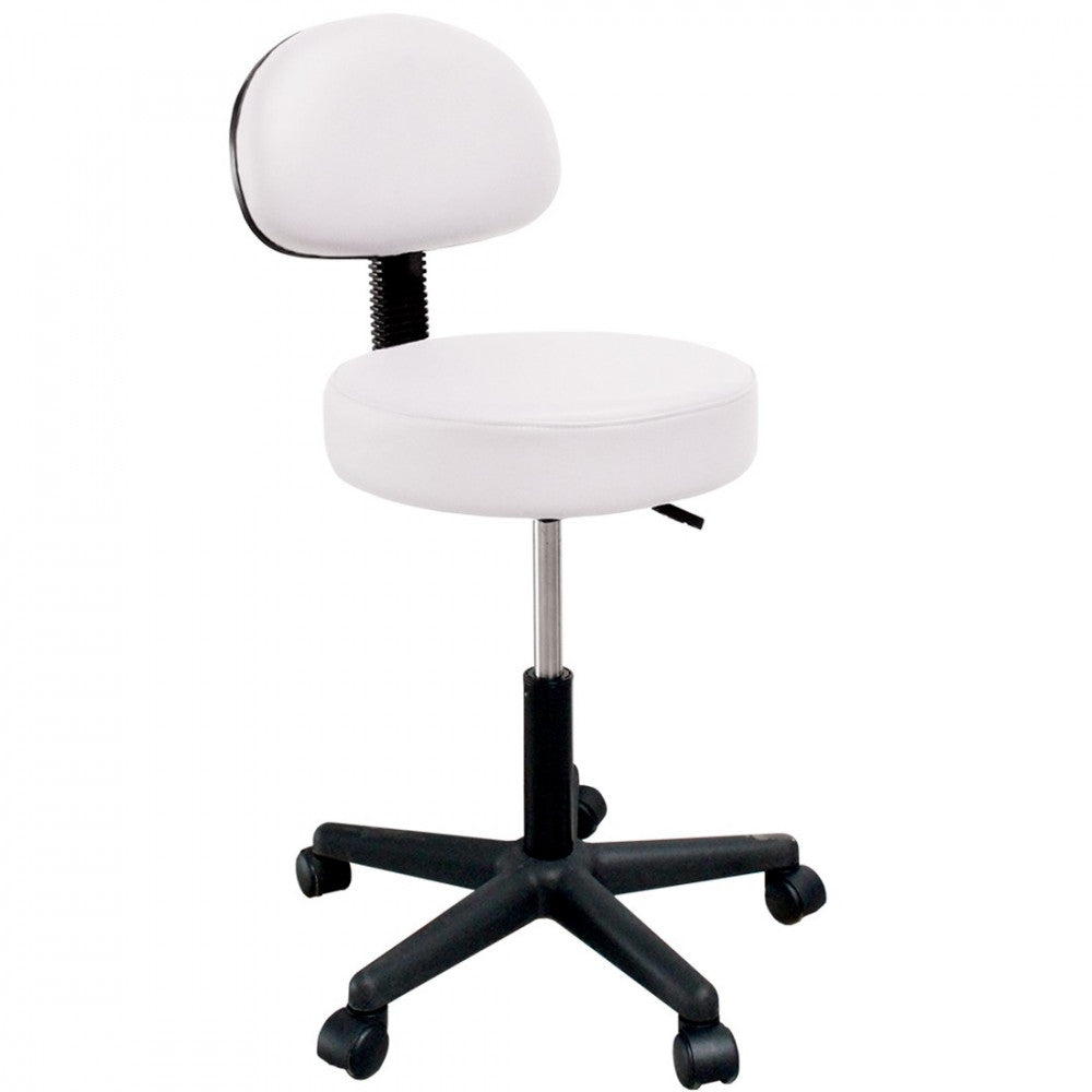 Sgabello per Estetista e Parrucchiere con Schienale e Pompa Idraulica- Handy-  Bianco