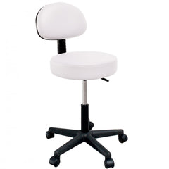 Sgabello per Estetista e Parrucchiere con Schienale e Pompa Idraulica- Handy-  Bianco