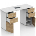 Tavolo Ricostruzione Unghie con Aspiratore Polveri a 6 Cassetti in Legno-  Bianco e Rovere