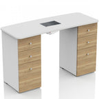 Tavolo Ricostruzione Unghie con Aspiratore Polveri a 6 Cassetti in Legno-  Bianco e Rovere