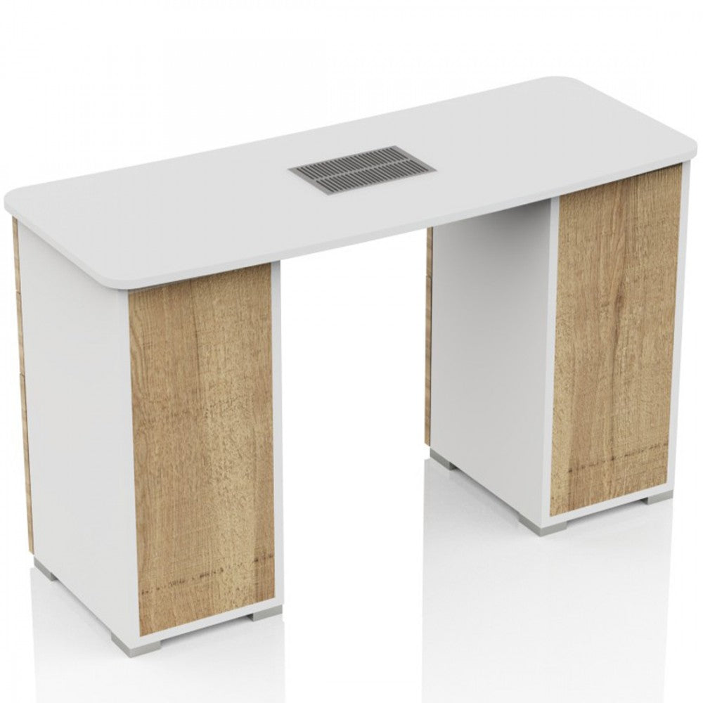 Tavolo Ricostruzione Unghie con Aspiratore Polveri a 6 Cassetti in Legno-  Bianco e Rovere