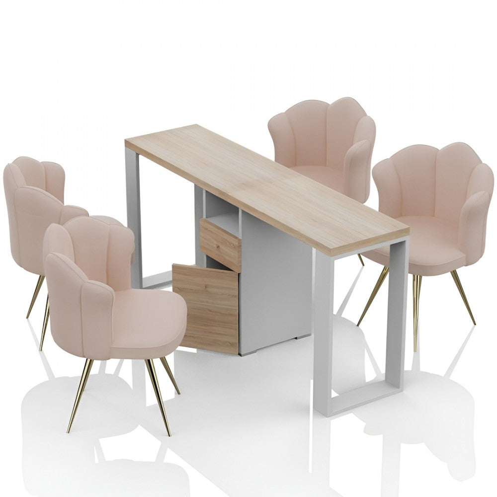 Tavolo Ricostruzione Unghie in Legno- Nails Doppio-  Bianco Rovere