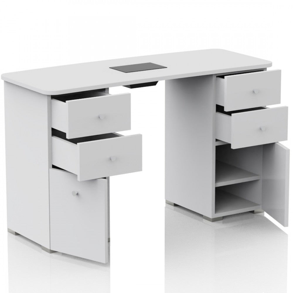 Tavolo Ricostruzione Unghie con Aspiratore Polveri a 6 Cassetti in Legno-  Bianco